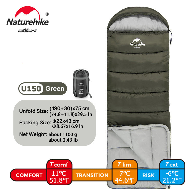 Thermal Envelope Sleeping Bag with Hood for 1 Person 20-39°F Polyester Synthetic