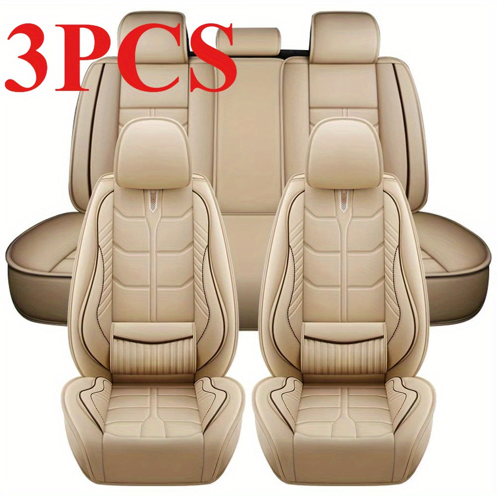 Universal Car Seat Cover Full Set Waterproof PU Leather Beige Full Coverage