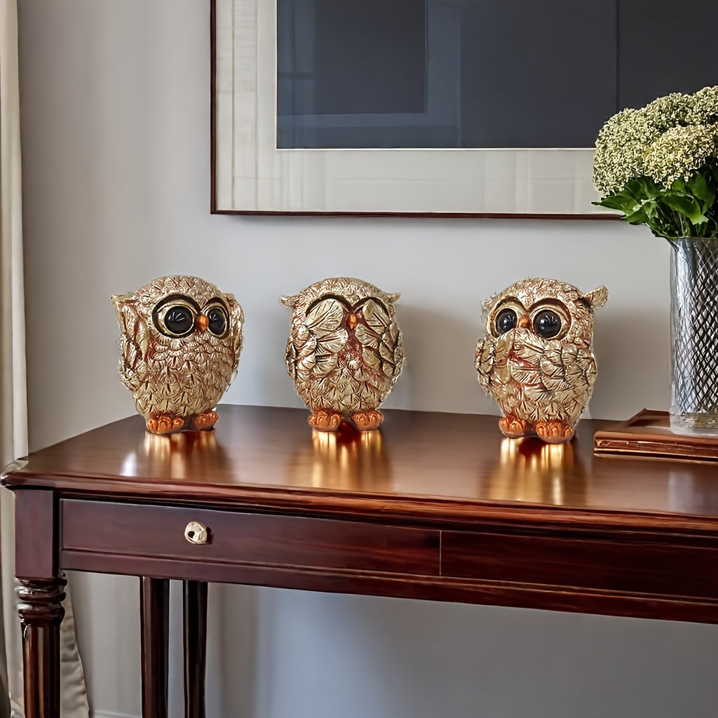 European-Style Resin Owl Figurines for Indoor Decor Living Rooms and Offices Set of 3