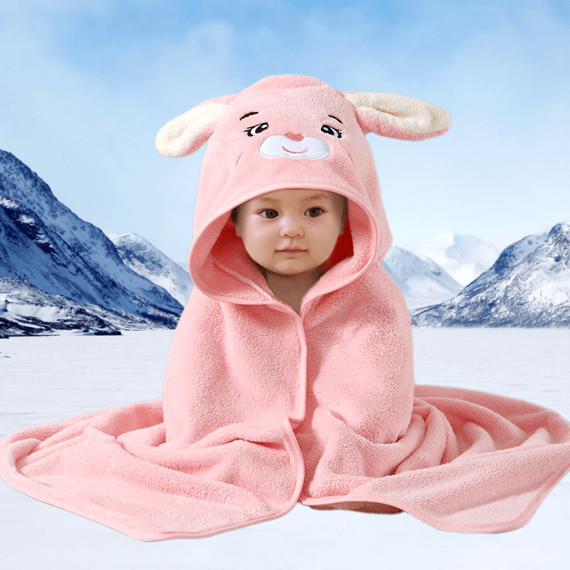 Hooded Bath Towel for Kids Super Absorbent Soft Polyester Animal Pattern 80cm