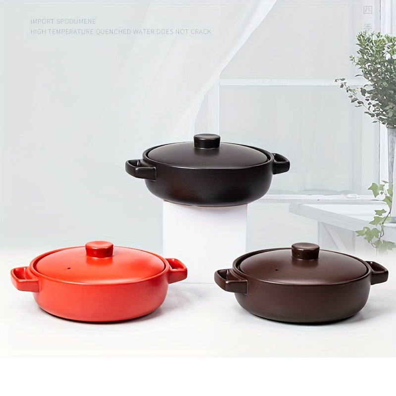 Mustahkam Loy Qozon: Yumaloq Mikroto'lqinli Pechda xavfsiz Stew Qozoni qopqoq bilan - 2L Yuqori Haroratga Bardoshli Keramika Qozon, Sekin Pishirish, Qovurish va Sho'rva Tayyorlash uchun