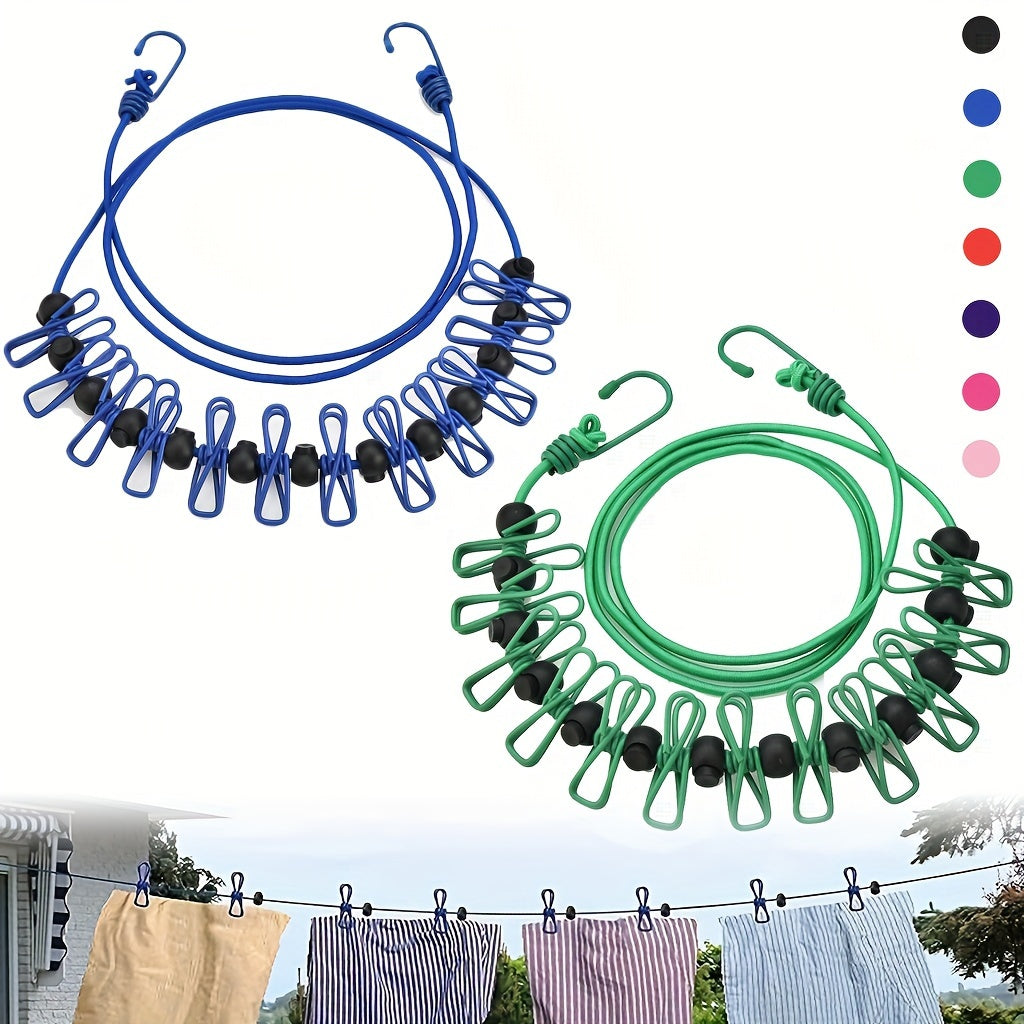 cuerda portátil para secar ropa con 12 clips de metal y 13 cuentas para uso en interiores y exteriores en 7 colores