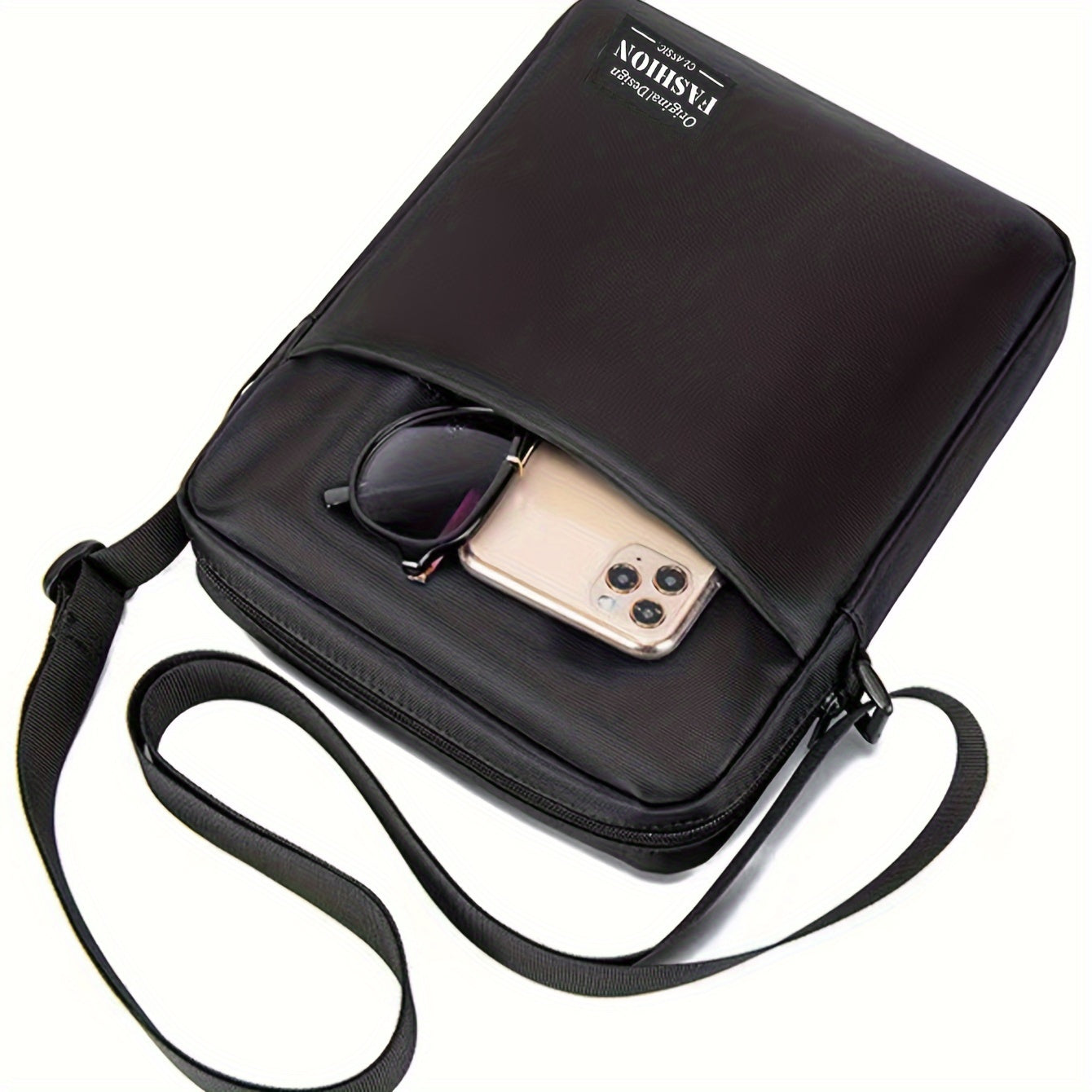 Men's Black Polyester Crossbody Bag for Outdoor and Business Travel