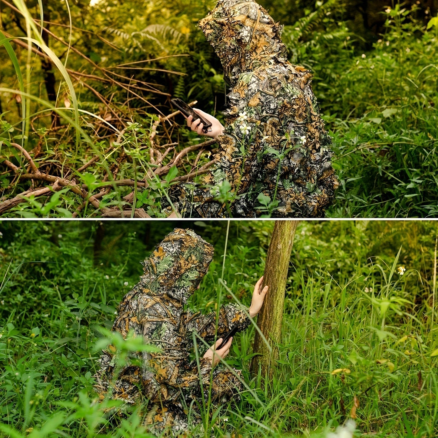 Traje ghillie ligero 3D con camuflaje de hojas para caza, tiro, fotografía de vida silvestre, poliéster, colores mezclados