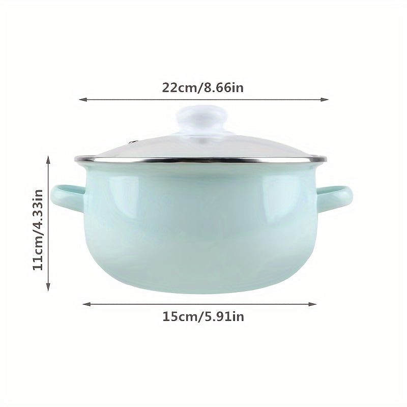 Enamel Stockpot with Lid Double Handle Thickened Design 22cm Mint Green
