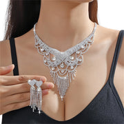 Luxury Silver Tassel Jewelry Set with Rhinestone Earrings for Women