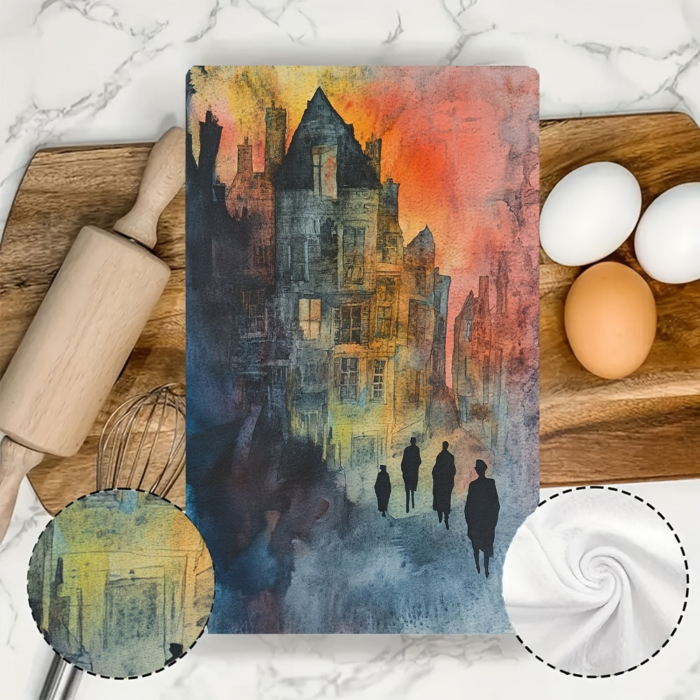 Toallas de cocina de paisaje urbano al atardecer ultra suaves y absorbentes 40x60cm
