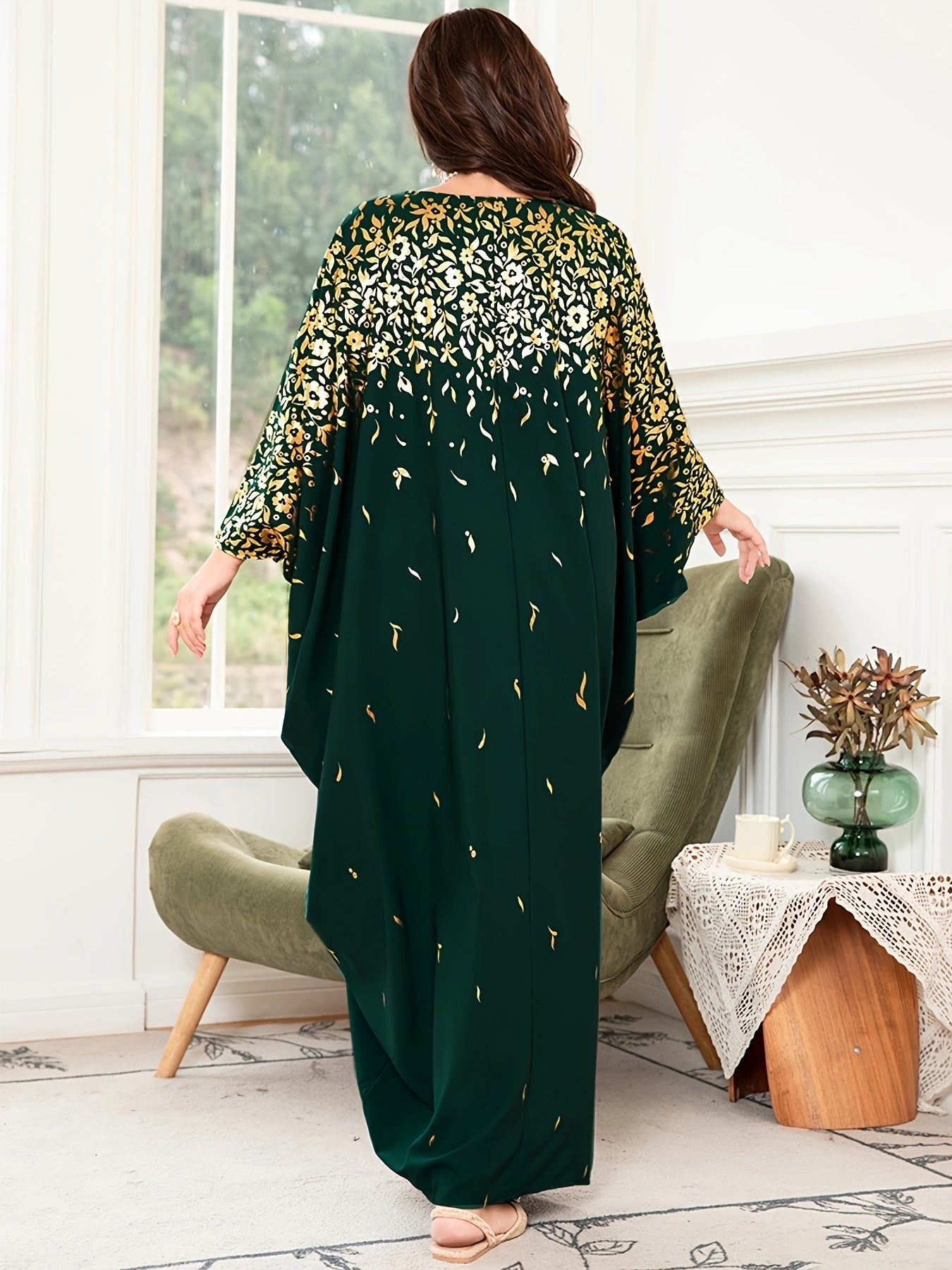 Women's Plus Size Floral Print Batwing Sleeve Maxi Dress