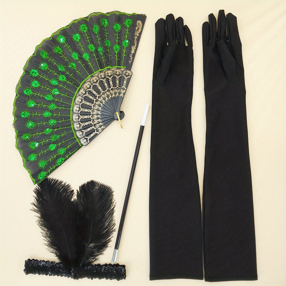1920s Women's Masquerade Party Accessories Gloves Feather Hair Clips Smoke Tube Fans Dress Embellishments