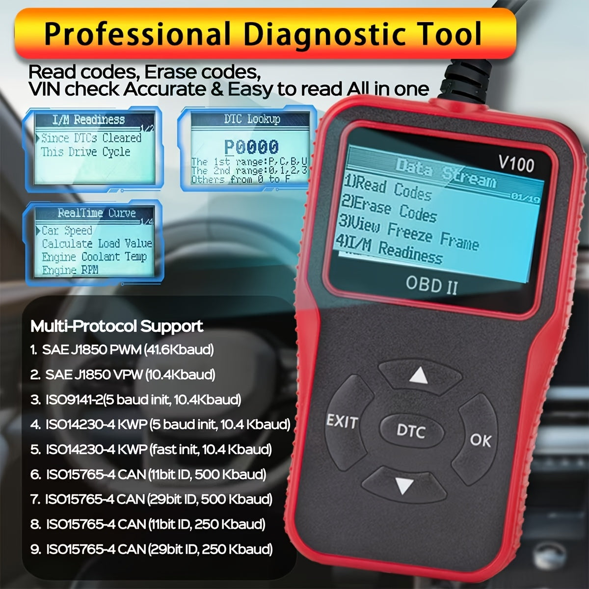 Barcha OBD II transport vositalari uchun Avtomobil OBD2 Diagnostik Skanner Kod O'quvchi