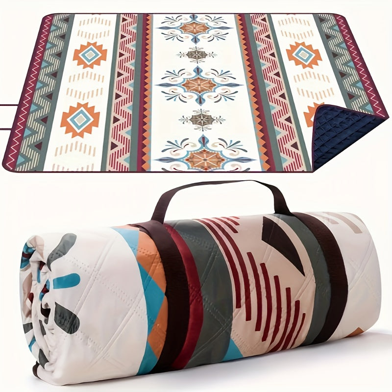 Bohemian Reversible Outdoor Picnic Blanket with Carry Bag for Camping Beach Hiking