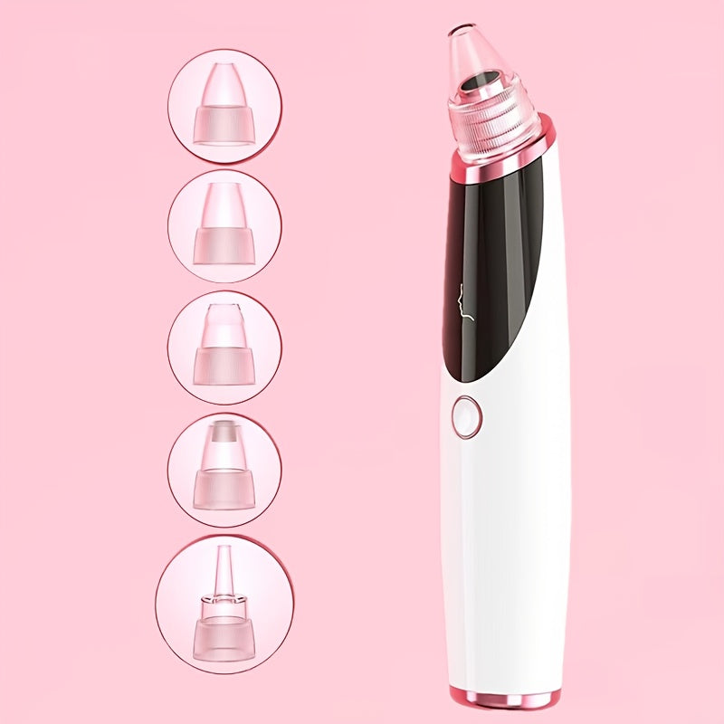 USB Rechargeable Blackhead Remover with Rose Gold Accents Multiple Heads Gentle and Fast Modes