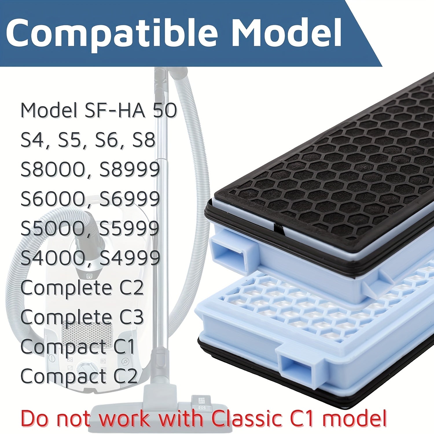 Set of 2 HEPA Filters for Vacuum Cleaners Compatible with S4 S5 S6 S8 C2 C3