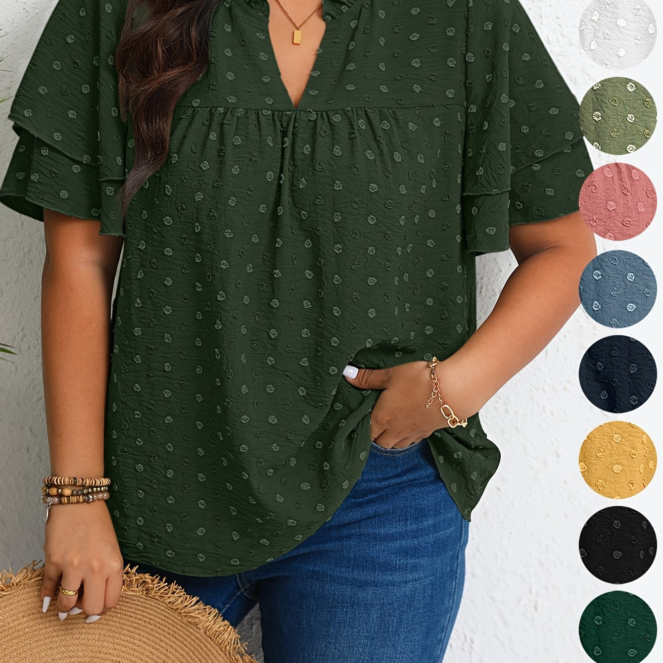 Plus Size Women's Casual Shirt Forest Green Size 1X