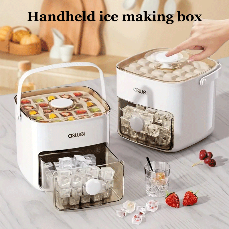 Máquina de hielo portátil de mano blanca y marrón compacta, sin batería, de gran capacidad