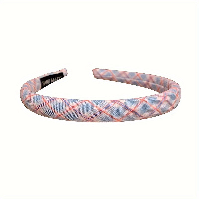 6pcs Women's Plaid and Solid Color Polyester Headbands for Travel and Daily Style