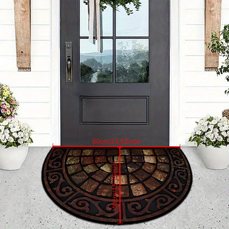 Half-Circle Velvet Door Mat Non-Slip Rug for Home Kitchen Decor Durable Polyester
