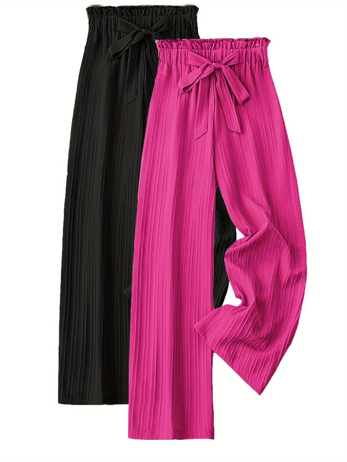 Plus Size Women’s Striped Pleated Long Pants Two Pack Casual Autumn Spring