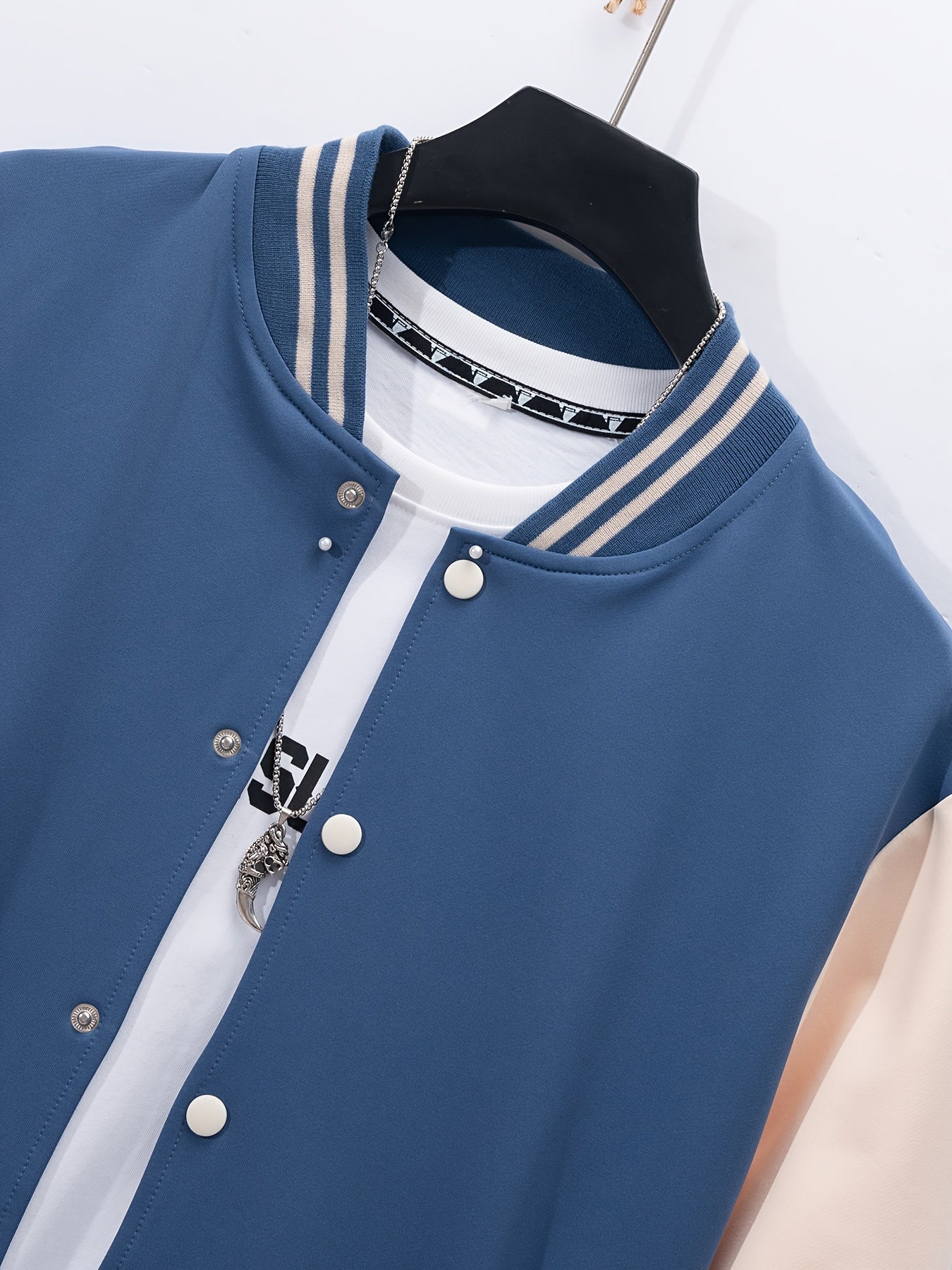 Men's Polyester Color Block Casual Baseball Collar Jacket and Sweatpants Set for Spring Fall