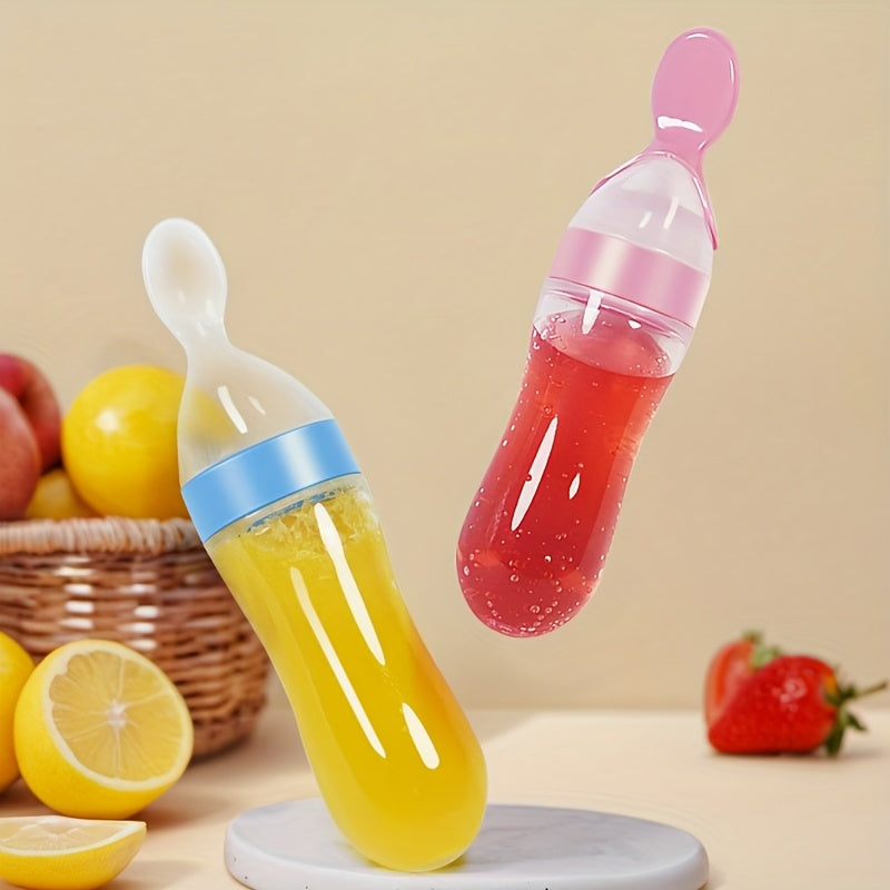 Silicone Baby Food Feeder Bottle with Squeeze Spoon for Milk Formula Food Supplement Medicine 0+ White Blue Green Pink