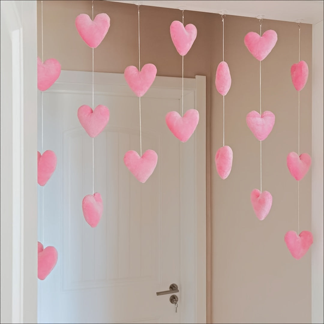 Siete piezas de adornos de corazón de durazno rosa para colgar en la puerta para decoraciones del Día de San Valentín
