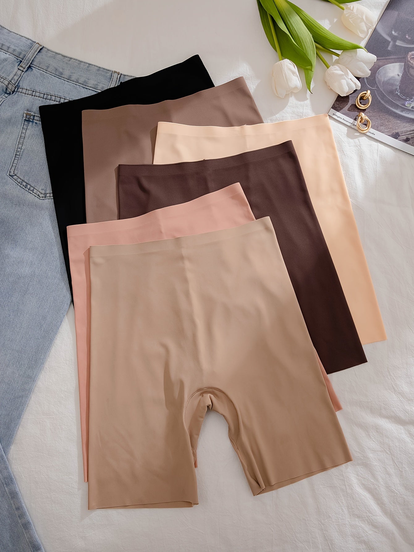 6-Pack Women’s High-Waisted Flat-Leg Shapewear Pants with Anti-Slip and Butt-Lifting