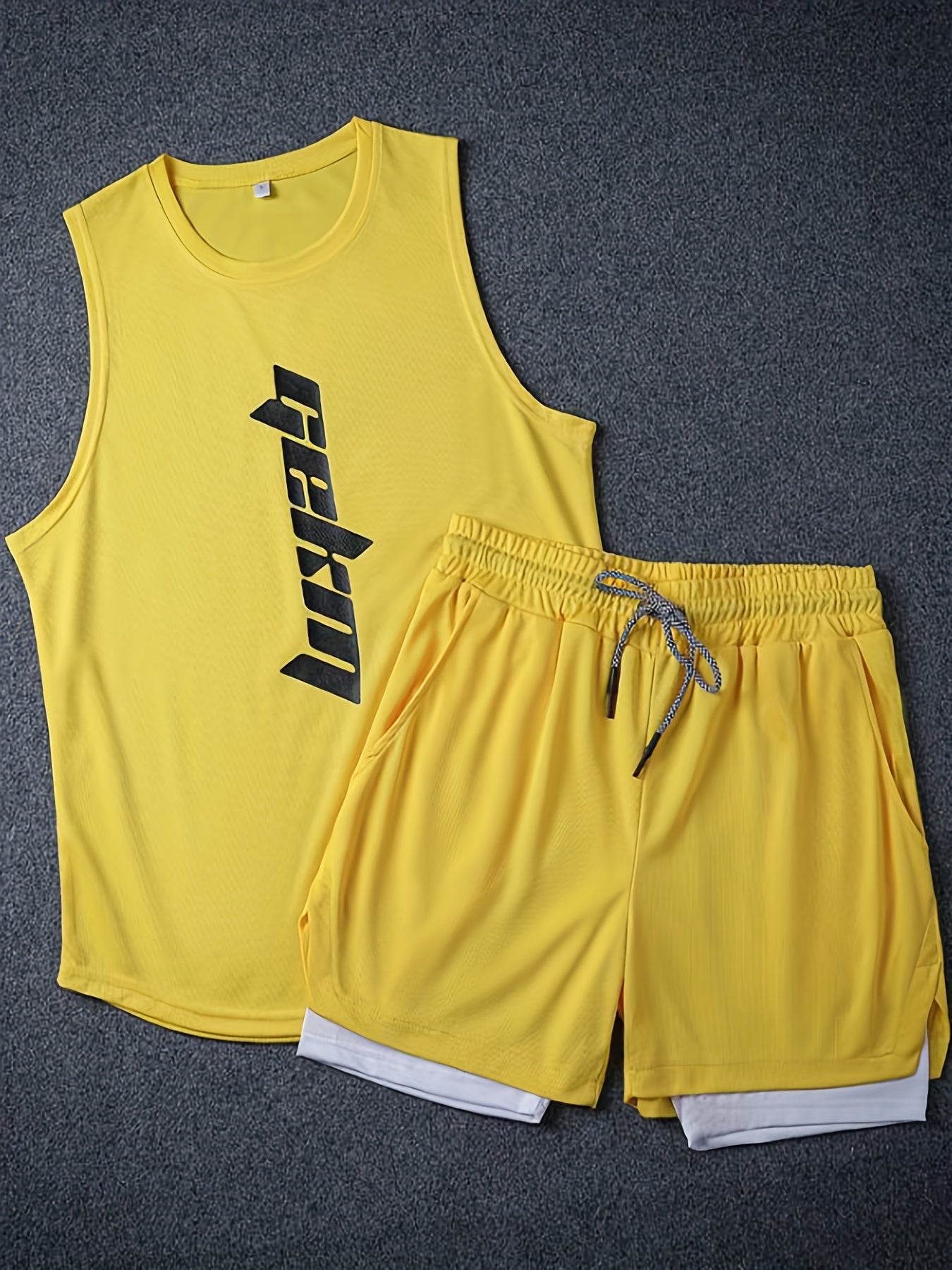 Men's Polyester Basketball Outfit Letter Print Tank Top and Loose Shorts Set