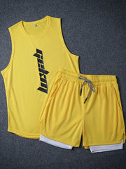 Men's Polyester Basketball Outfit Letter Print Tank Top and Loose Shorts Set