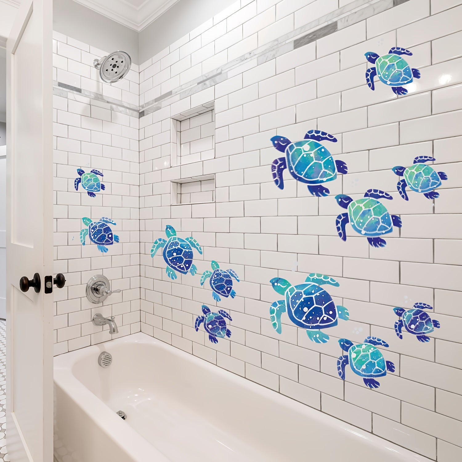 Undersea World Blue Sea Turtle Wall Decals Waterproof Ocean Vinyl Stickers for Bathroom and Home