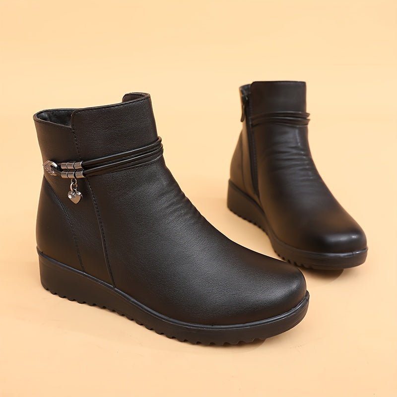 Women's Fleece-Lined Winter Boots Mid-Calf Waterproof Black Casual