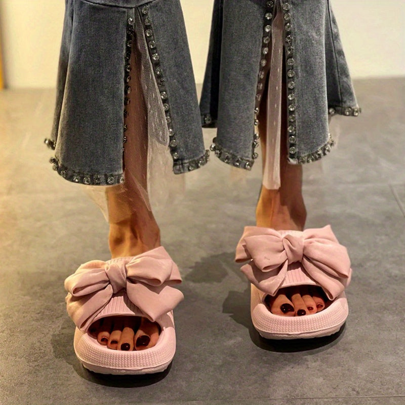 Ayollar uchun ochiq-toe yozgi plyaj shlyapasi bilan bowli slip-on sandallari apelsin