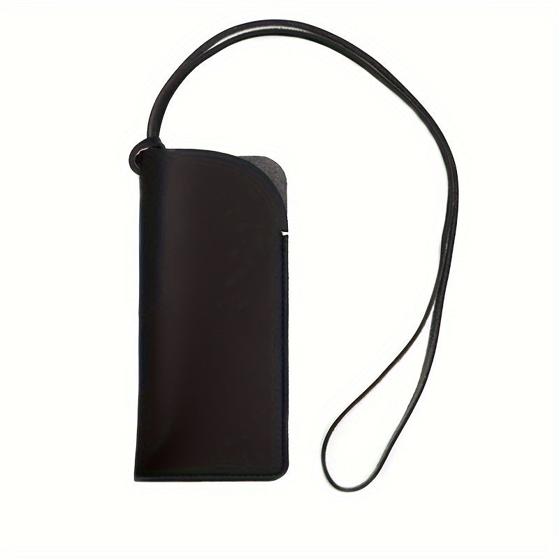 Faux Leather ko‘zoynaklar sumkasi, konkav shakl va osma bo‘yin lanyard bilan, zamonaviy to‘g‘ri rang