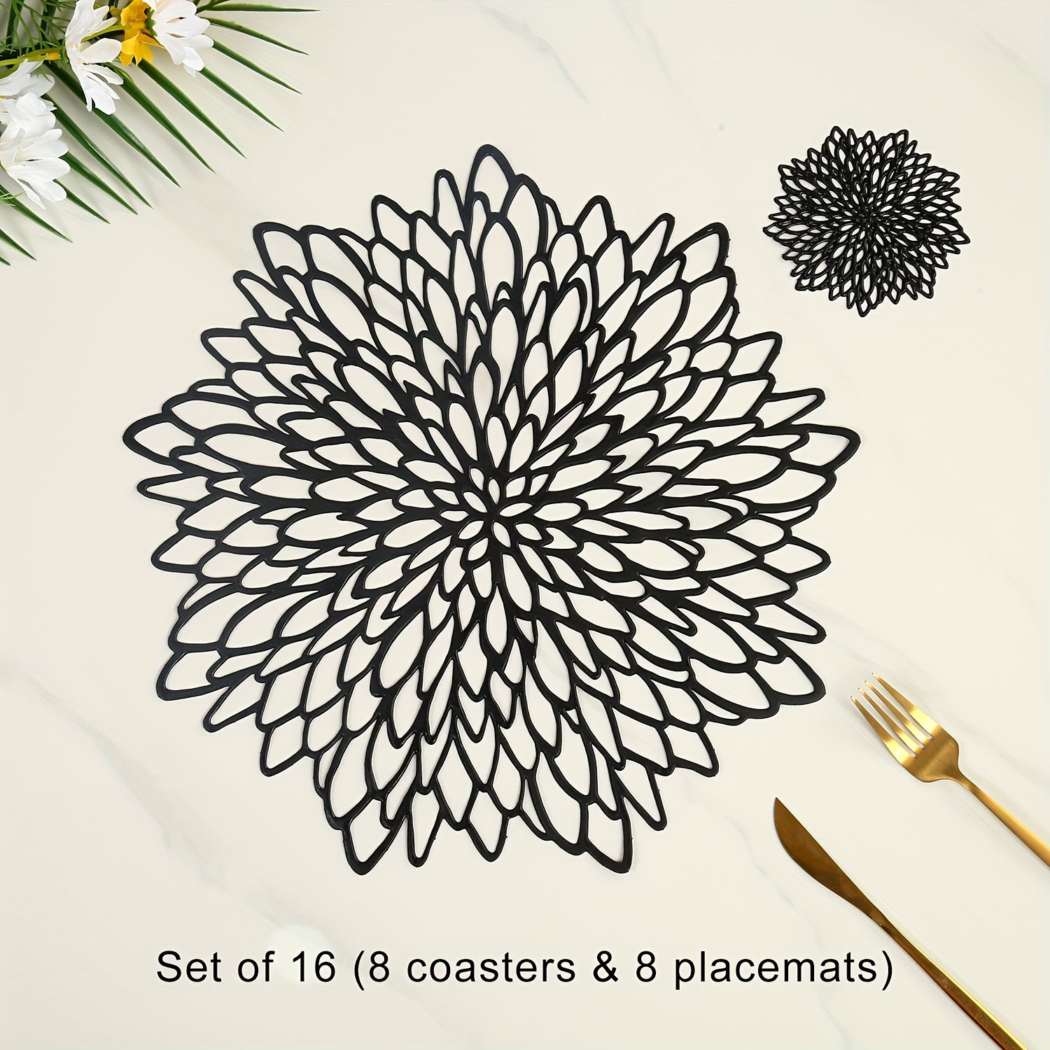 Сет подставок под горячее и коастеров с цветами гибискуса для отелей, ресторанов и кухонь. Устойчивы к теплу и не скользят. Доступны в наборах по 4, 8, 12 и 16 штук.