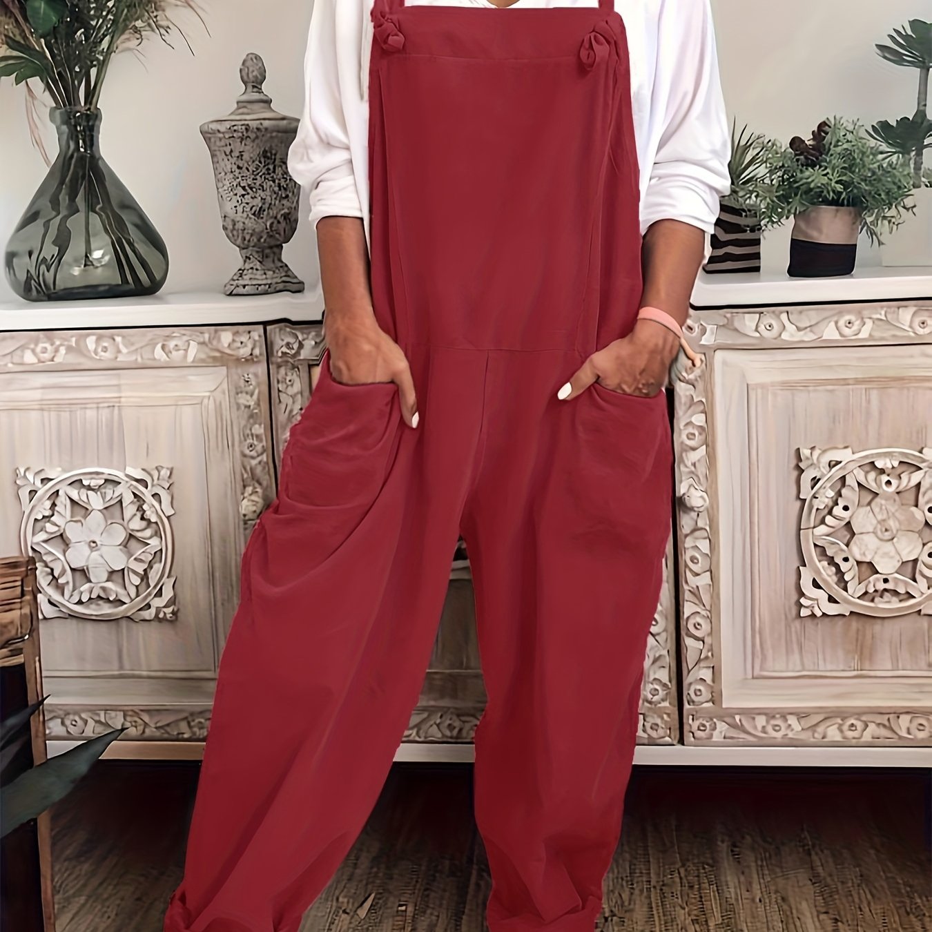 Plus Size Women's Adjustable Suspenders Wide Leg Overalls Casual Summer Pants