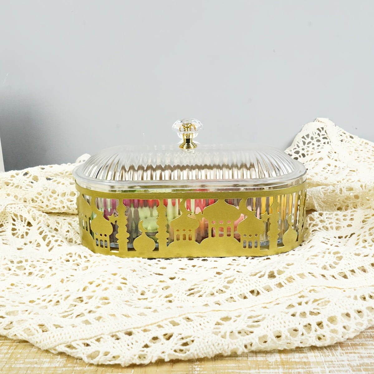 Set of 3 Metal Ramadan Trays with Castle Pattern Engraving and Lacquer Finish for Jewelry and Decor