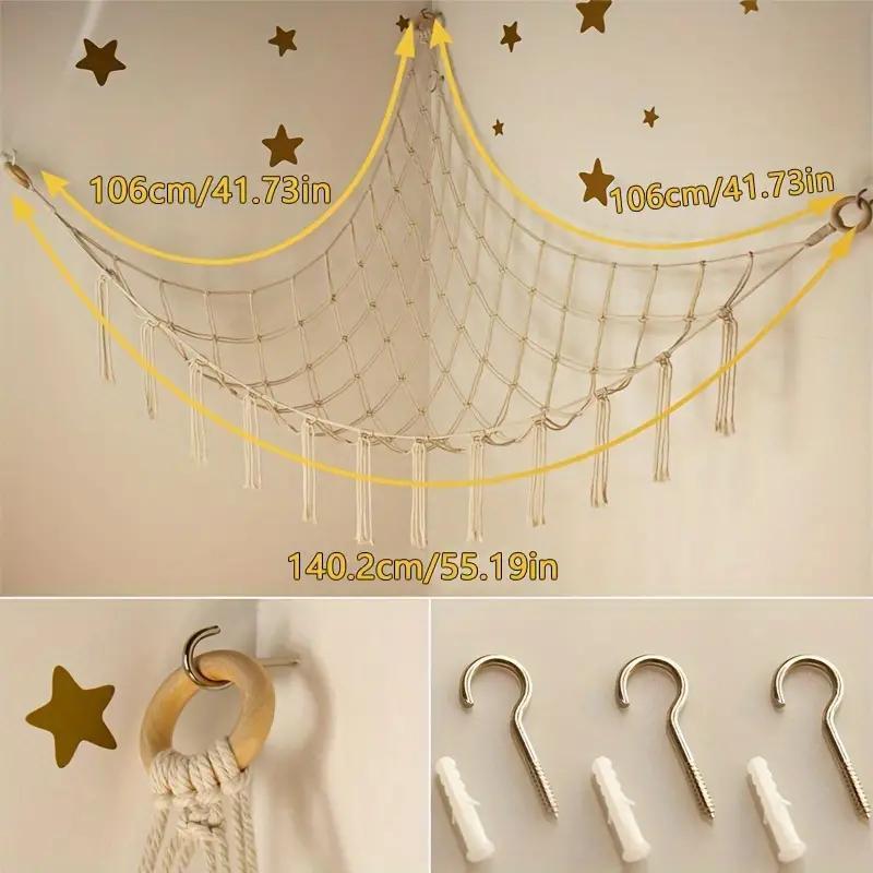 Boho Chic Plush Hammock Hanging Net for Stuffed Animals Storage Bedroom Decor