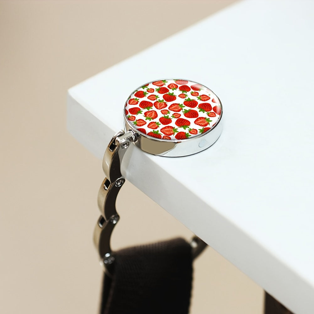 Strawberry Print Boho Purse Hanger Foldable Metal Hook for Handbag Storage