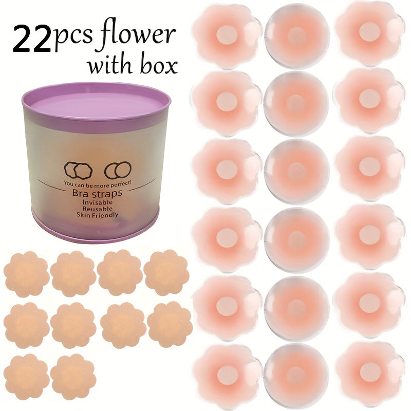 22pcs Silicone Nipple Covers Strapless Reusable Self-Adhesive Breast Pasties for Women
