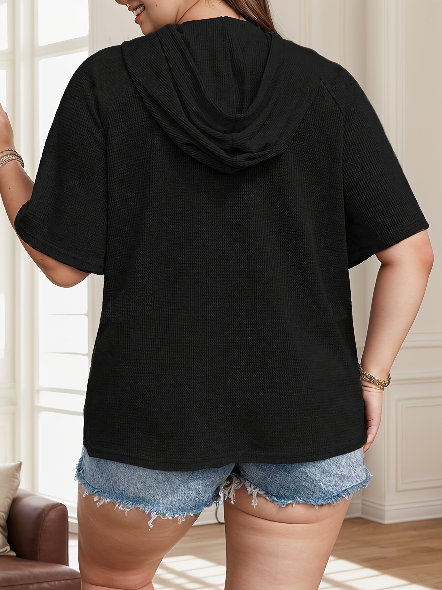 Plus Size Hooded T-Shirt Casual Short Sleeve Top for Spring and Summer