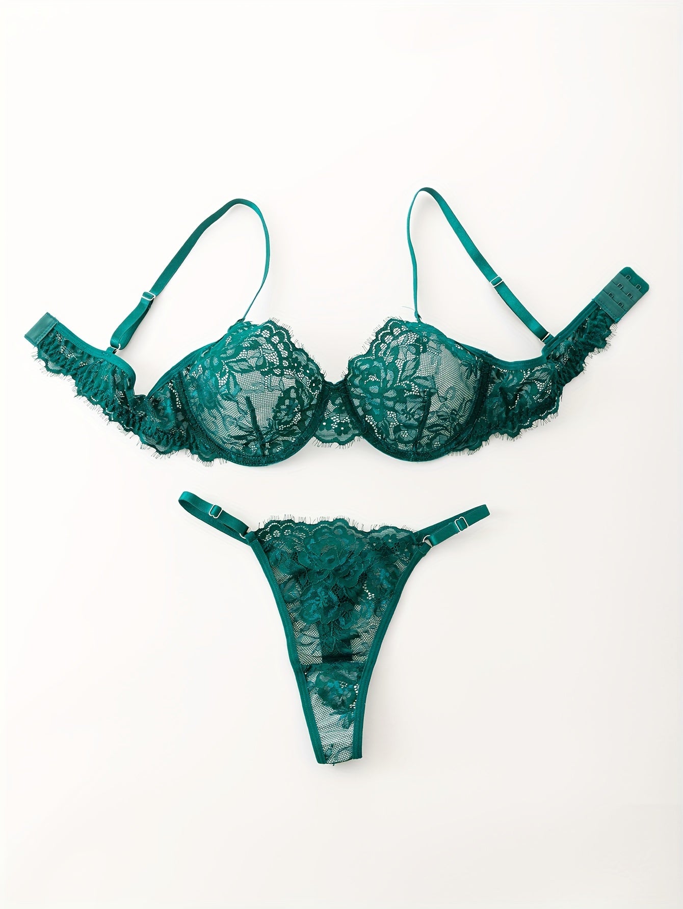 Women's Floral Lace Lingerie Set with Bra and Thong for Women
