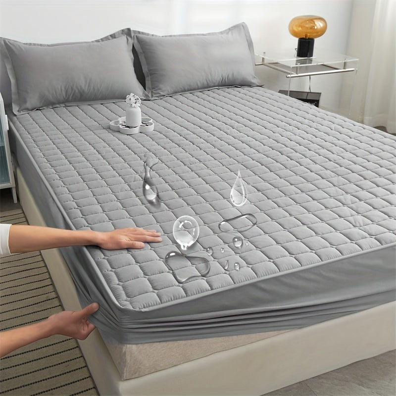 Waterproof Quilted Fitted Sheet for Mattress Bed Cover Solid Color 1 Piece