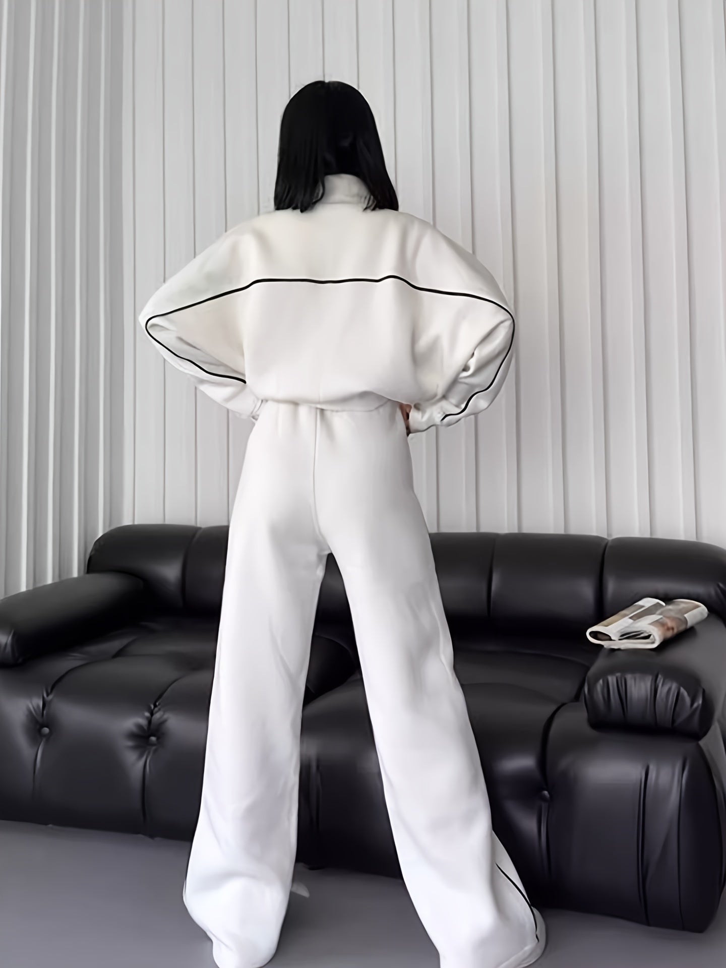 Women's Polyester Tracksuit Set with Zip-Up Hoodie and Matching Pants for Fall Winter