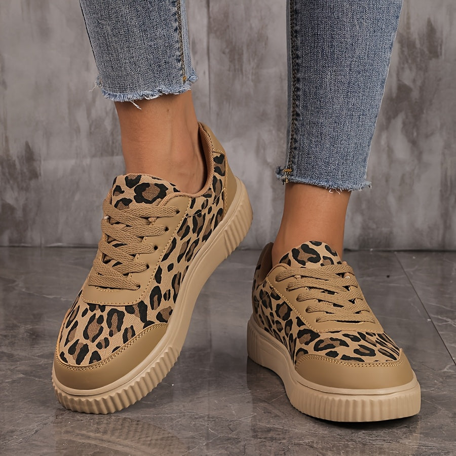 Leopard Print Women's Canvas Sneakers Flat Comfortable All-Season EVA Sole