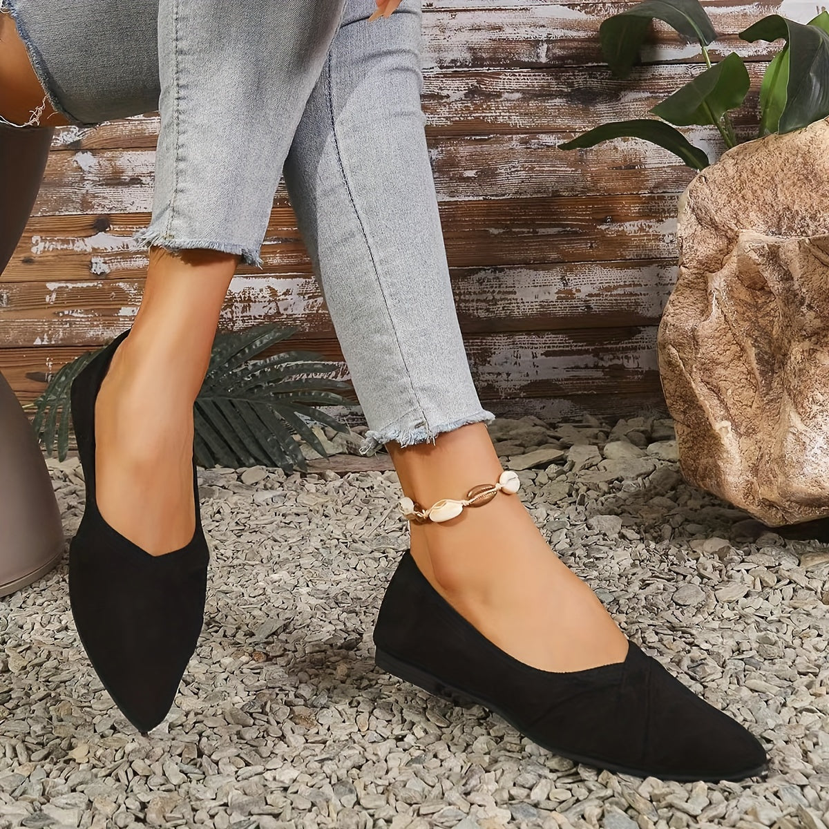 Women's Flat Shoes Slip-On Pointed Toe Lightweight Solid Color All-Season Mary-Jane