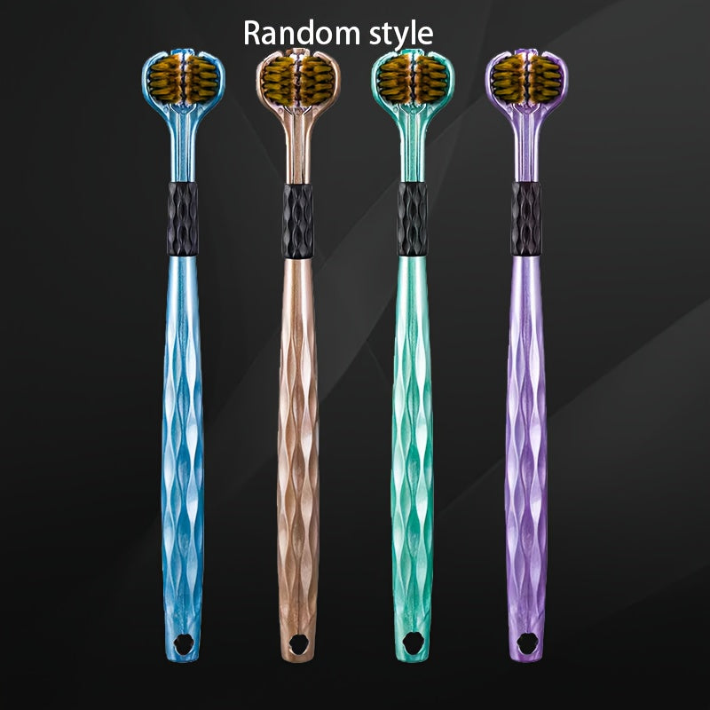 Set of 4 Adult Manual Toothbrushes with 3-Sided Brush Heads, Golden Volcanic Bristles and Soft Grips