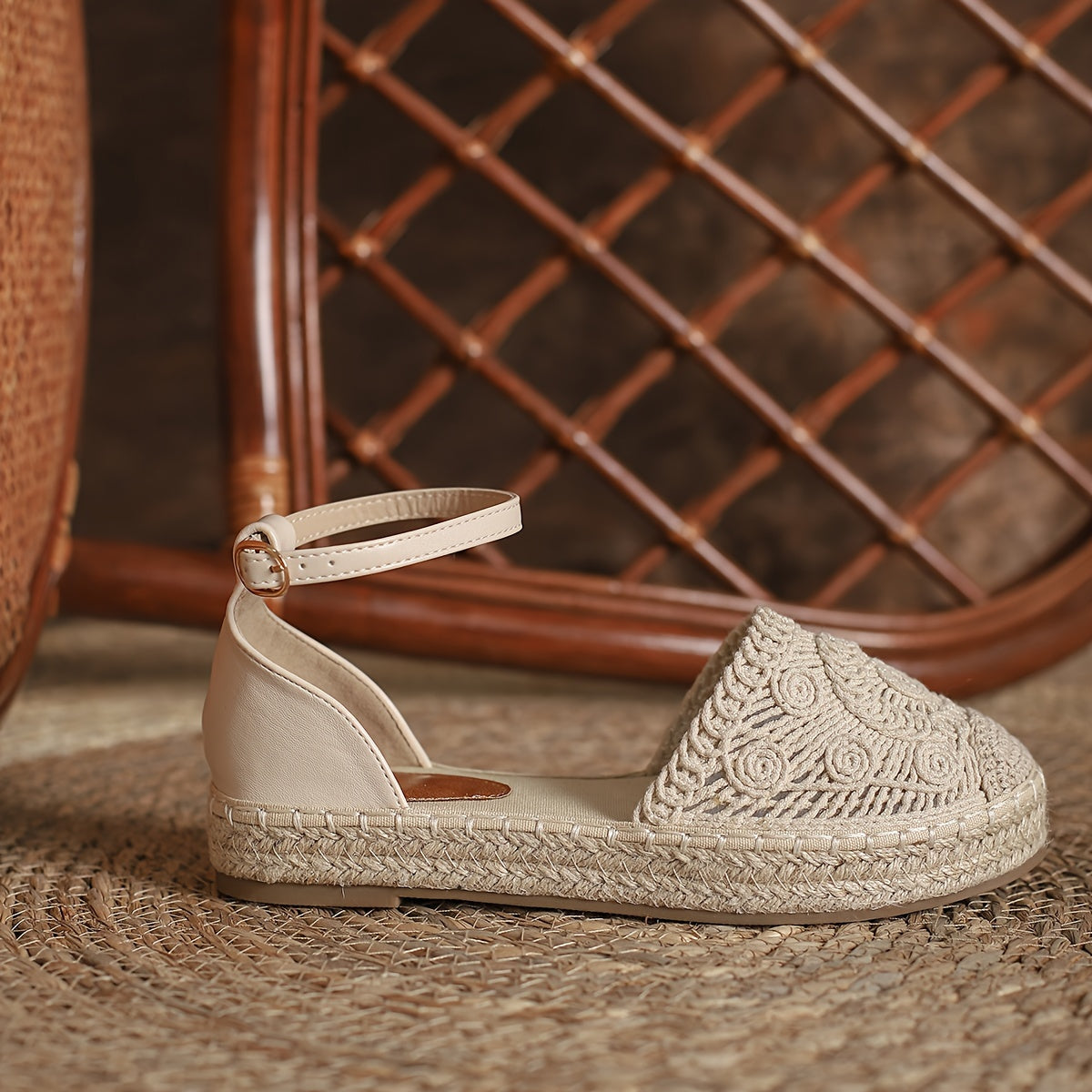 Women's Woven Platform Sandals with Ankle Straps and Closed Toe for Vacation