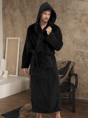 Couples Flannel Hooded Robe Long Sleeve Cozy Loungewear Fall Winter with Pockets