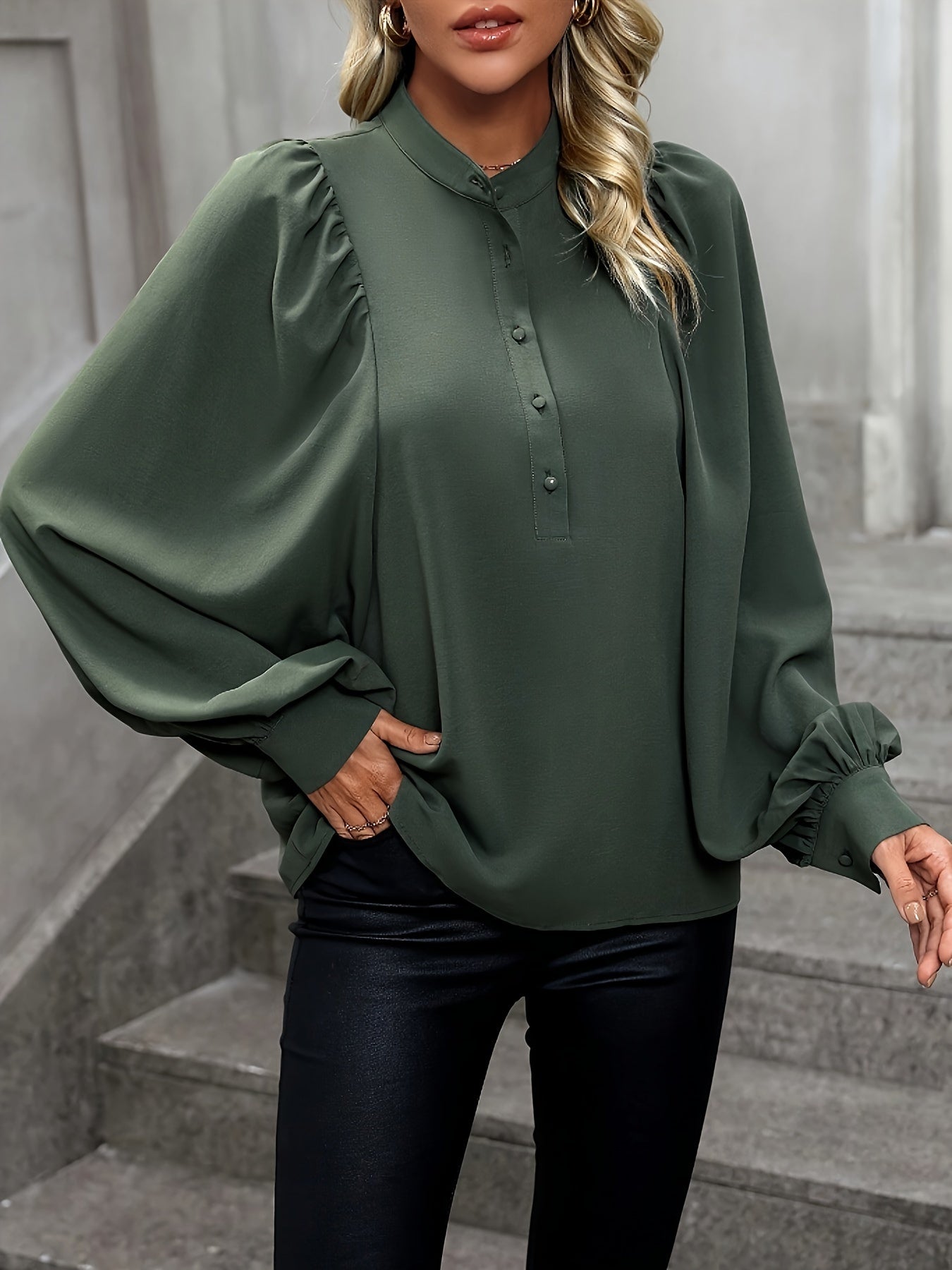 Women's Solid Color Long Sleeve Blouse for Spring and Fall