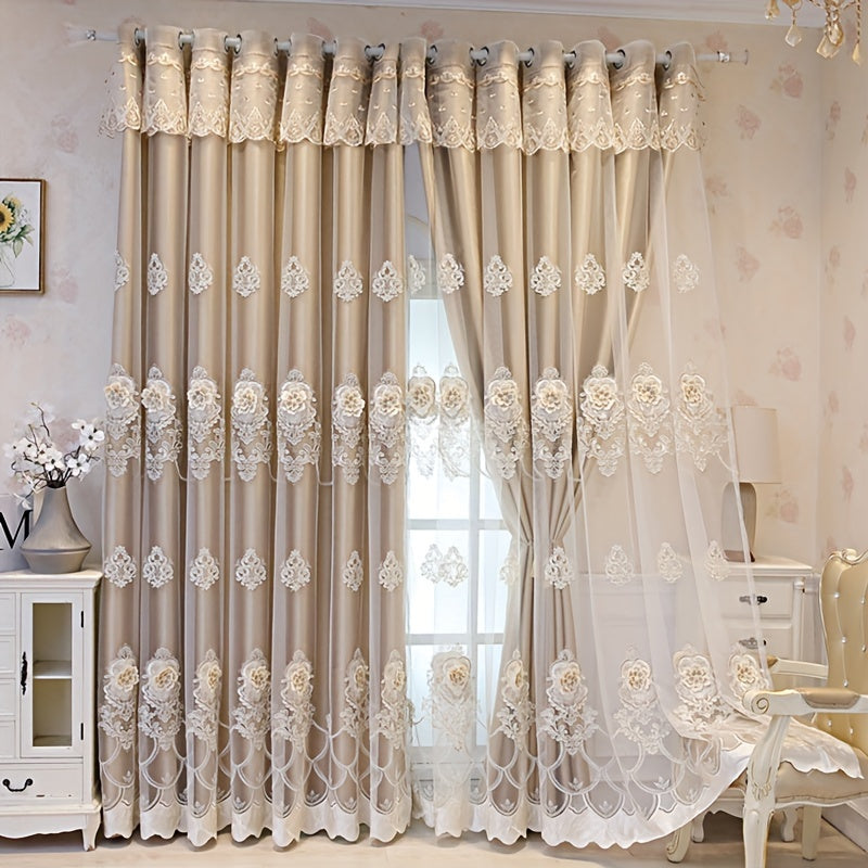 European Romantic Blackout Curtain with Embossed Jacquard Grommet Top for Living Room Bedroom 2 Panels