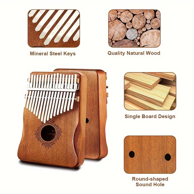 Wooden 17-Key Kalimba Thumb Piano with Learning Book for Beginners Blue Tan